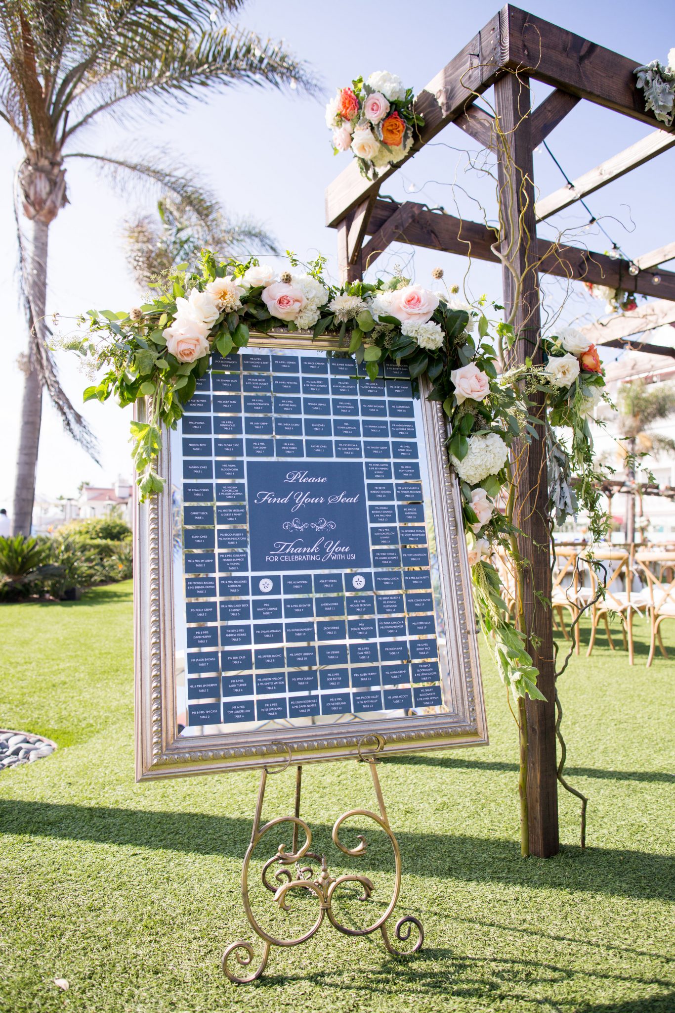 Creative framed seating arrangement listing at a great Bliss Events wedding