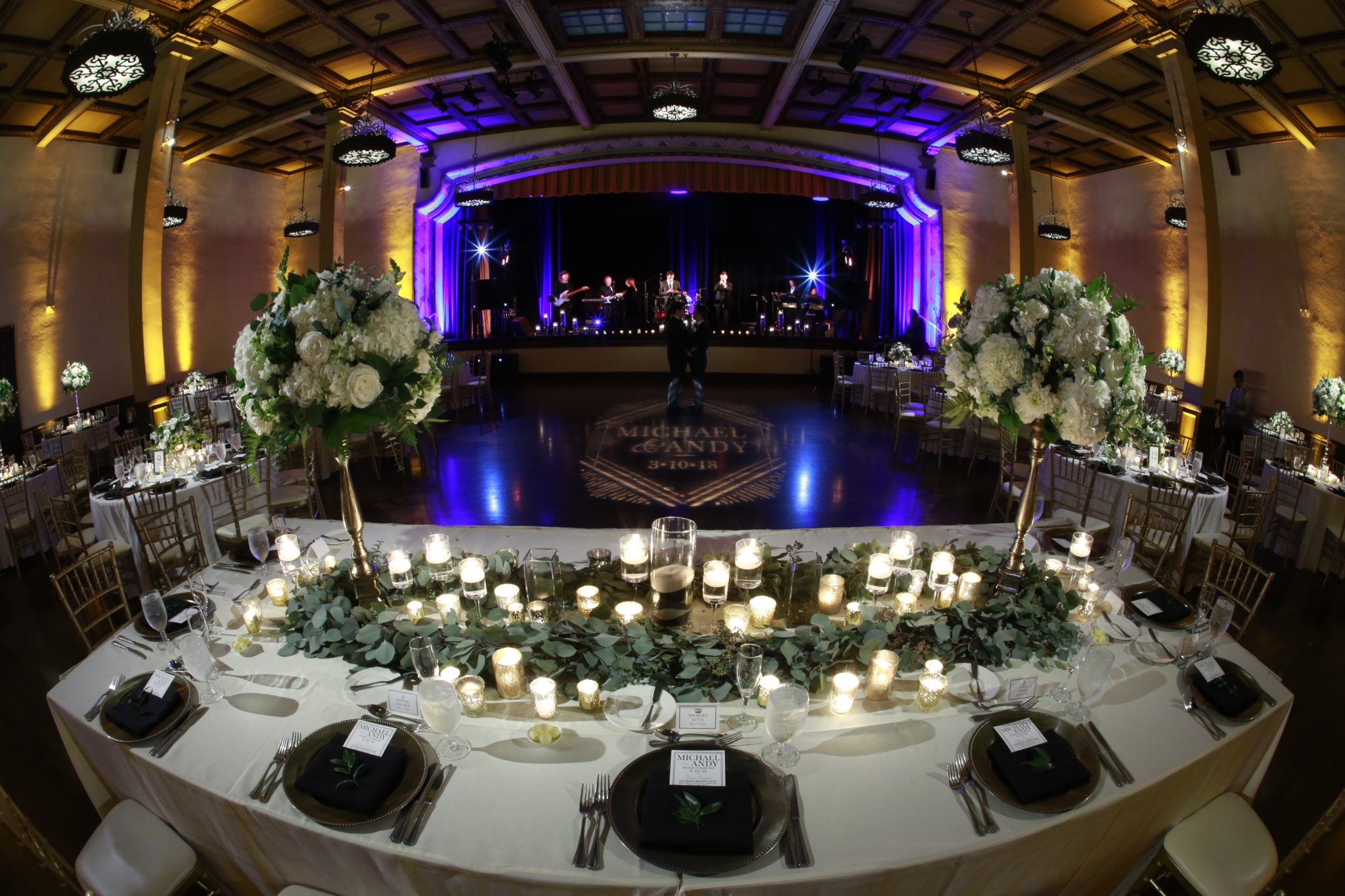 Wedding reception with amazing flowers and centerpieces